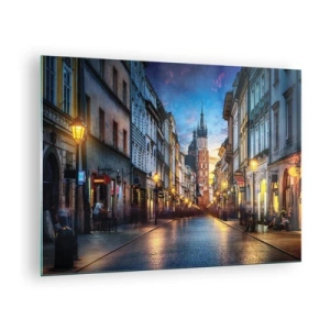 Obraz na skle - Večerní pohled na staré město s kostelem v pozadí - 70x50cm - Krakovský půvab - Moderní nástěnná dekorace do obývacího pokoje a ložnice ARTTOR