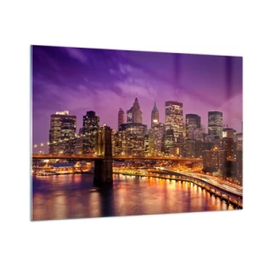 Obraz na skle - Fialovo-zlatý Manhattan - 100x70 cm