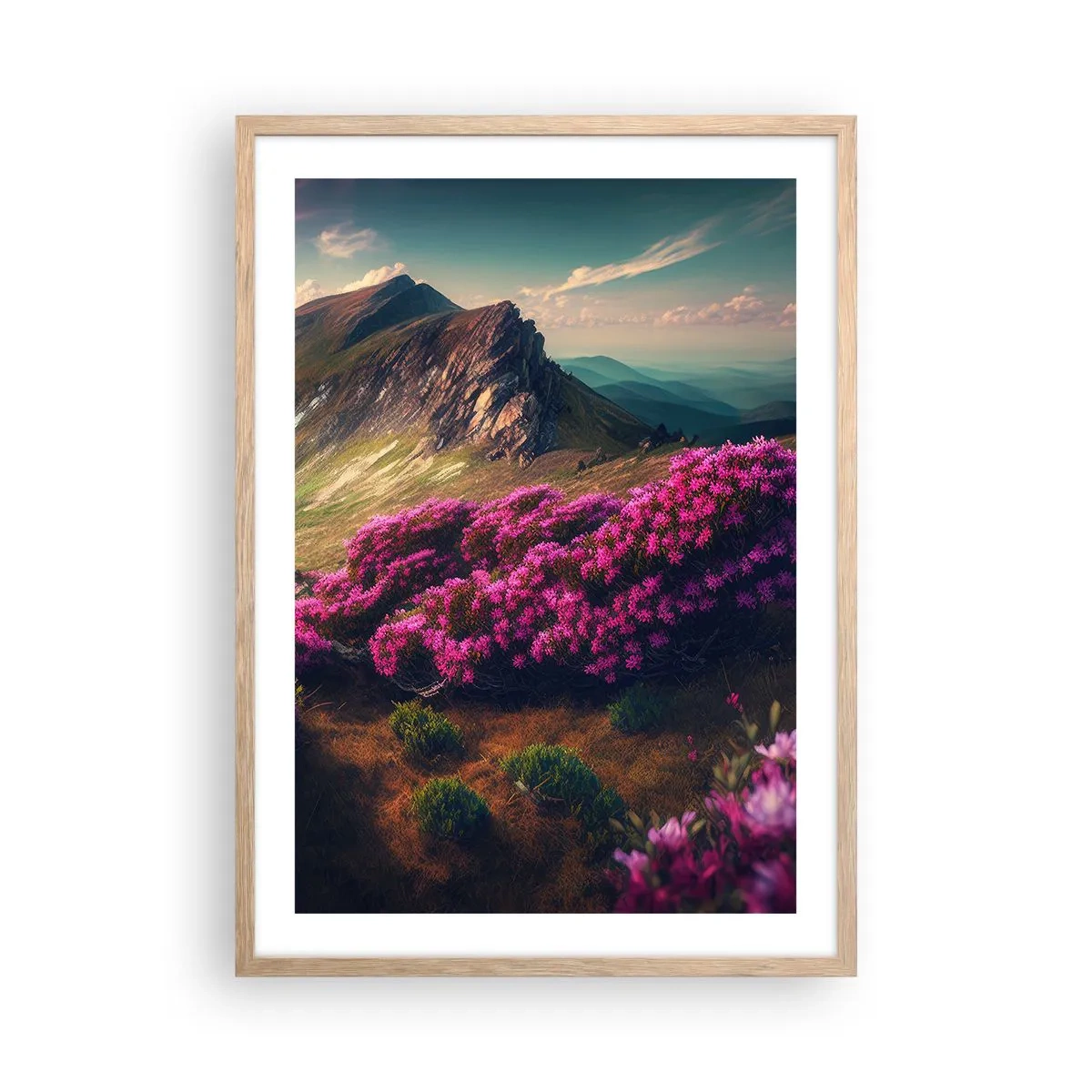 Plakát v rámu světlý dub - Léto na horách - 50x70 cm