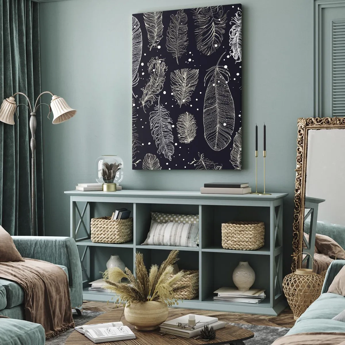 Obraz na plátně - Krajka s peřím - 65x120 cm