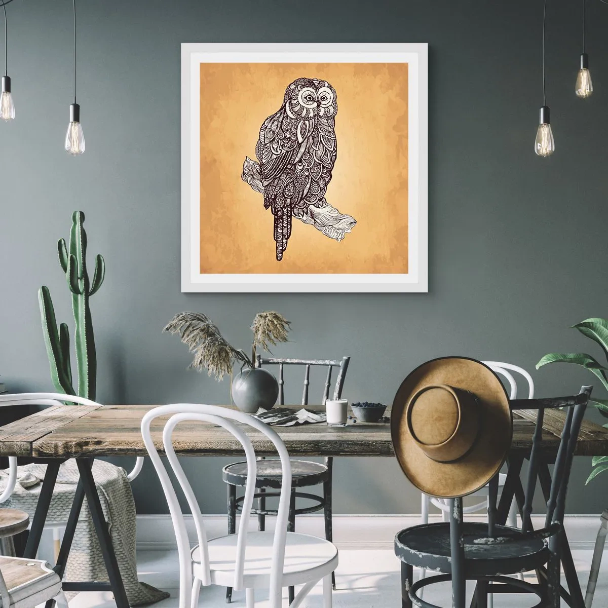 Plakát v bílém rámu - Mistrovské ornamenty moudrosti - 40x40 cm