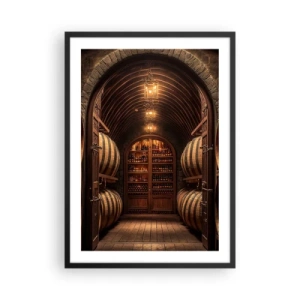 Plakát v černém rámu - Elegantní vinný sklep s dřevěnými sudy - 50x70cm - Nádherný sklep - Moderní nástěnná dekorace do obývacího pokoje a ložnice ARTTOR
