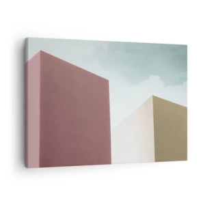Obraz na plátně - Minimalistická architektura s pastelovými bloky a oblohou - 70x50cm - Geometrie slunečného léta - Moderní nástěnná dekorace do obývacího pokoje a ložnice ARTTOR