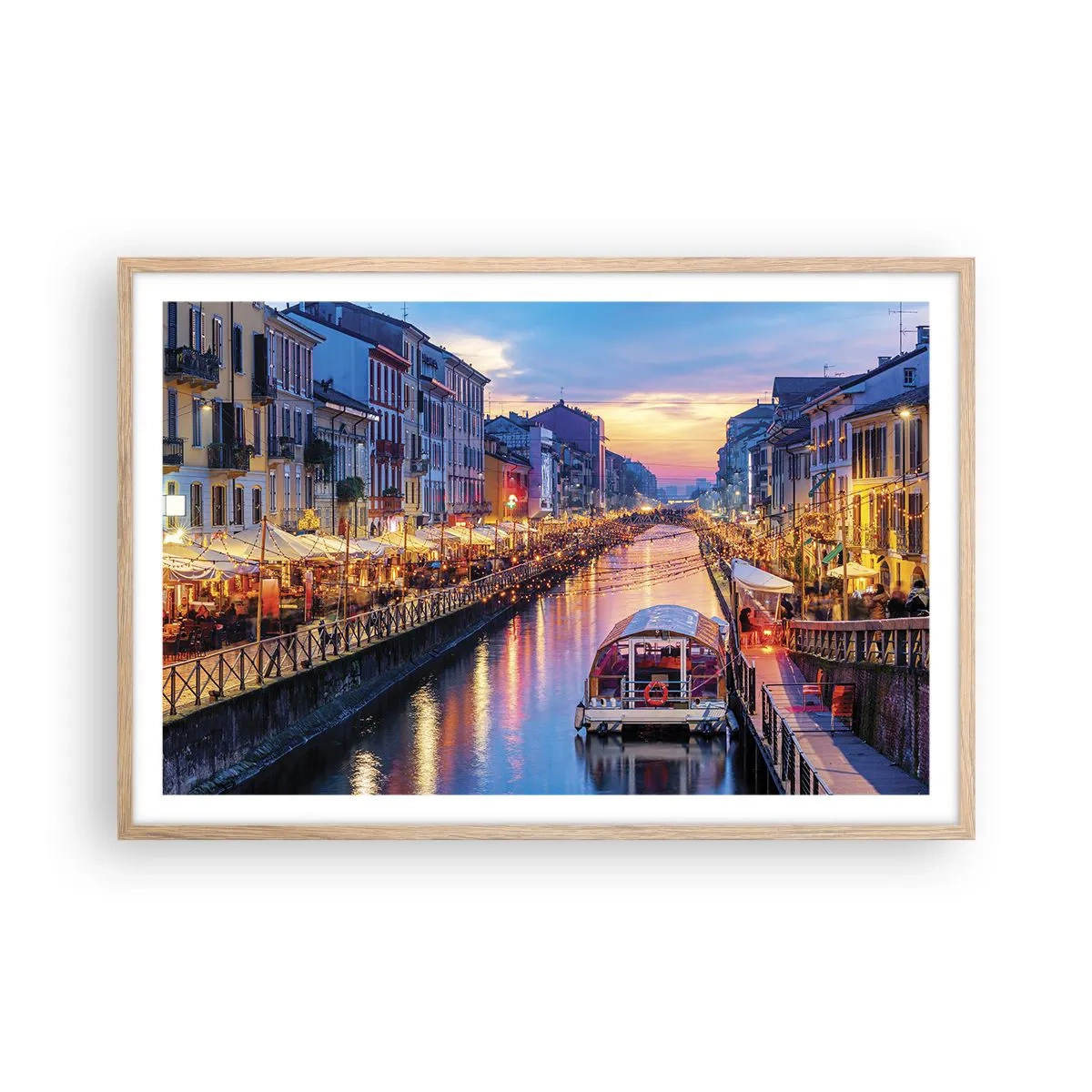 Plakát v rámu světlý dub - Večer plný světla a zábavy - 91x61 cm