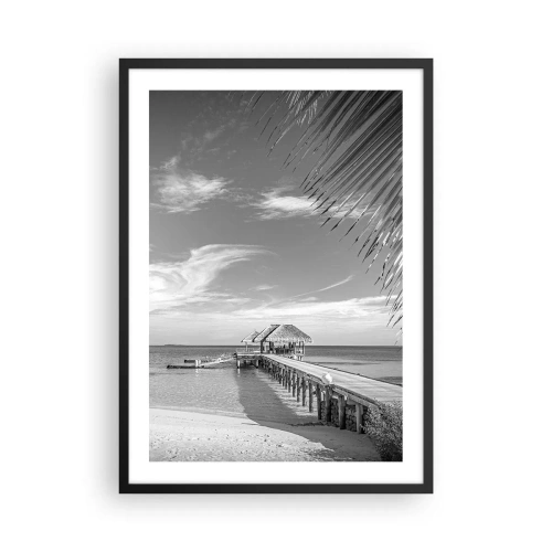 Plakát v černém rámu - Černobílá krajina s molem nad klidným mořem - 50x70cm - Vzpomínka nebo sen? - Moderní nástěnná dekorace do obývacího pokoje a ložnice ARTTOR