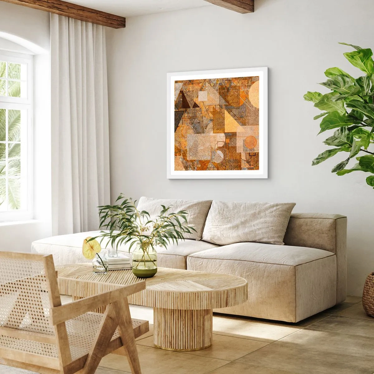 Plakát v bílém rámu - Kubistická bronzová studie - 40x40 cm