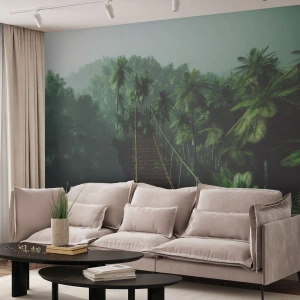Fototapeta Premium Sand - U vodopádu zeleně - Krajina, Džungle, Kokosová palma - 350x256 cm