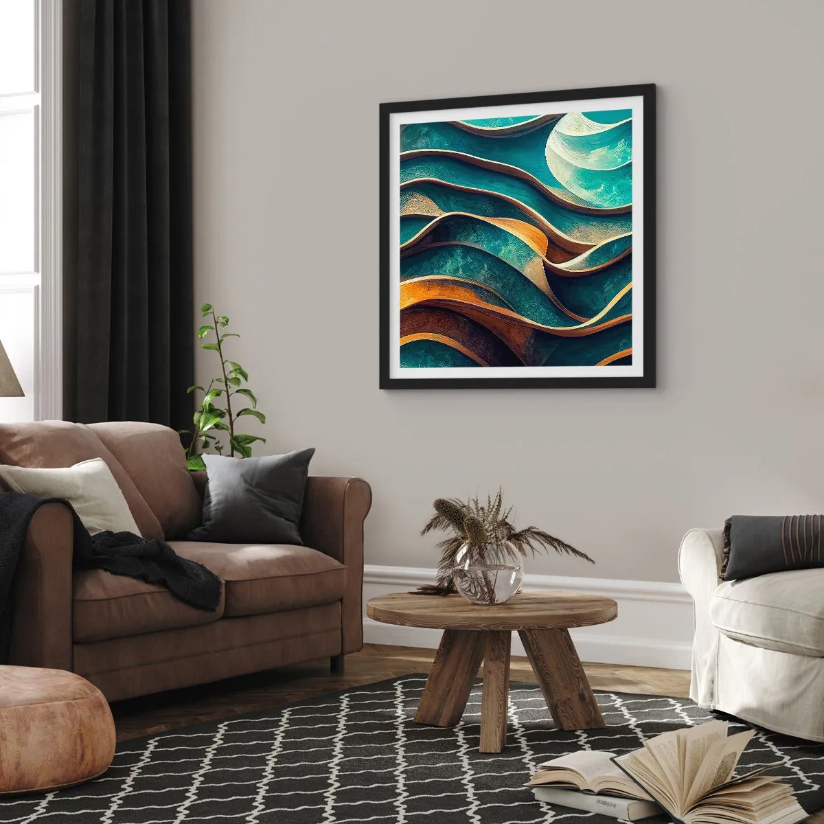 Plakát v černém rámu - Meandry modré - 60x60 cm