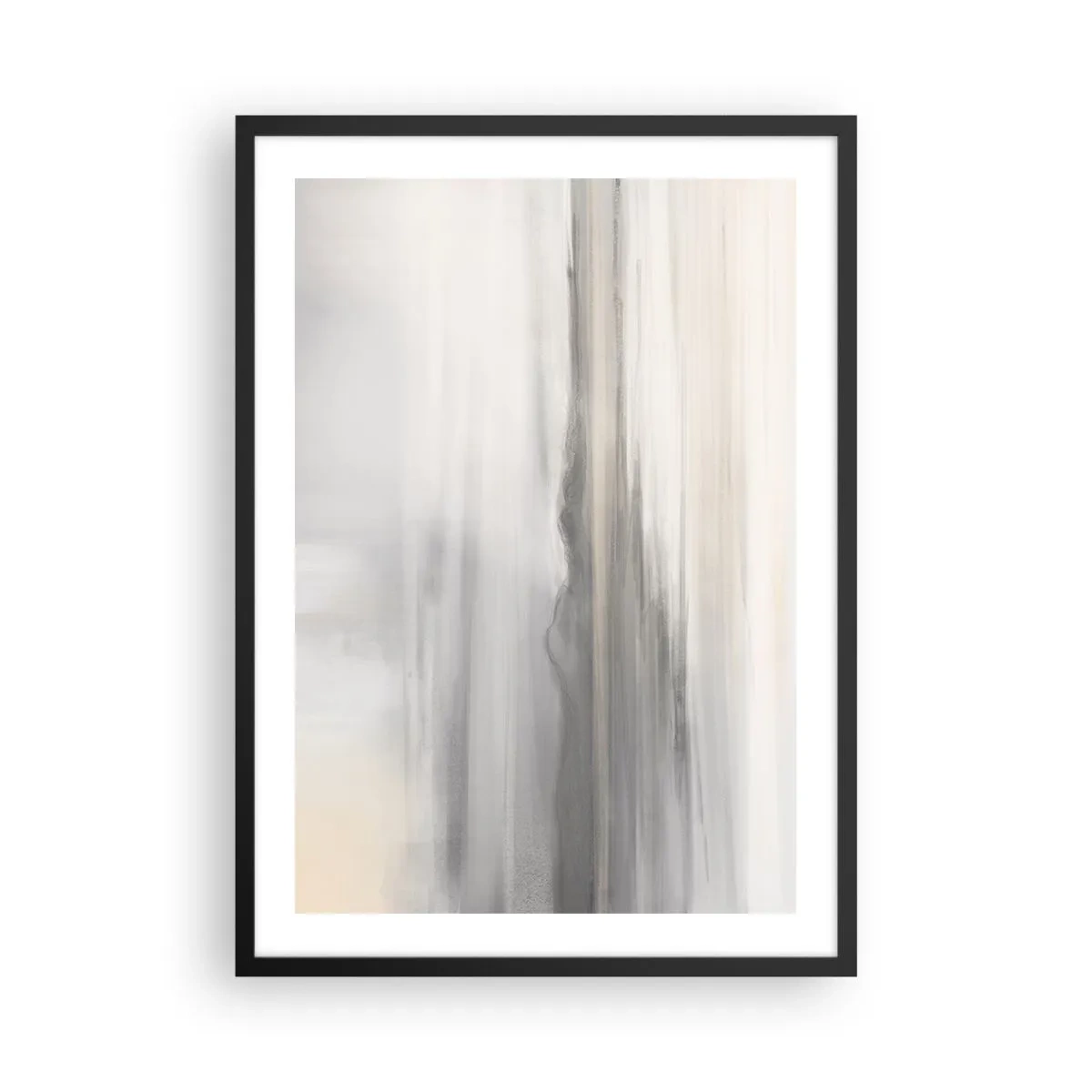 Plakát v černém rámu - Jemné svislé pruhy v odstínech šedé a béžové - 50x70cm - Zamyšlená dálka - Moderní nástěnná dekorace do obývacího pokoje a ložnice ARTTOR