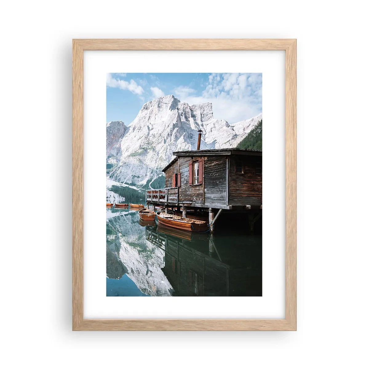 Plakát v rámu světlý dub - Krystalické, horské ráno - 30x40 cm