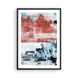 Plakát v černém rámu - Abstraktní kompozice v odstínech červené, bílé a modré - 50x70cm - Abstraktní půl na půl - Moderní nástěnná dekorace do obývacího pokoje a ložnice ARTTOR