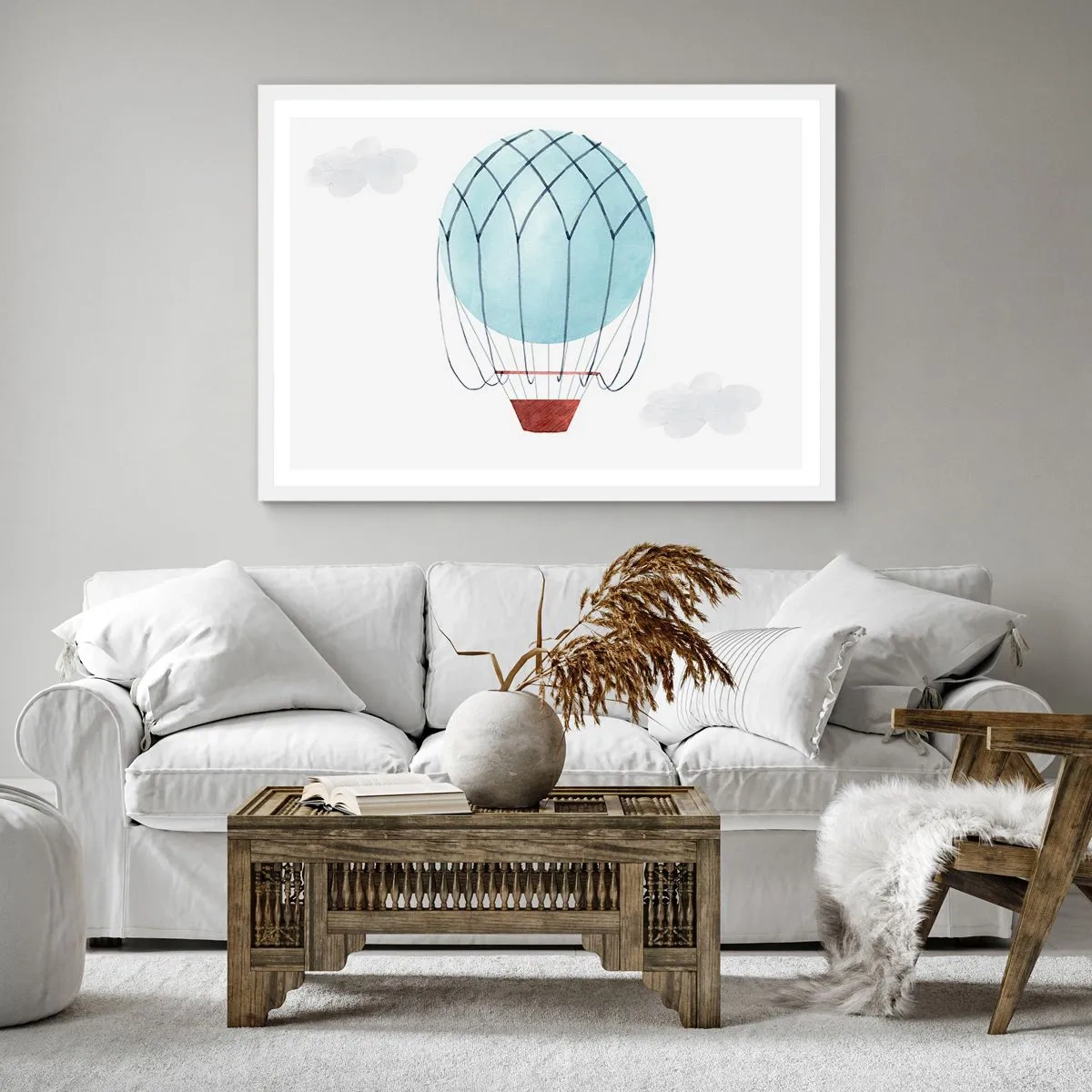 Plakát v bílém rámu - Celý v oblacích - 60x60 cm