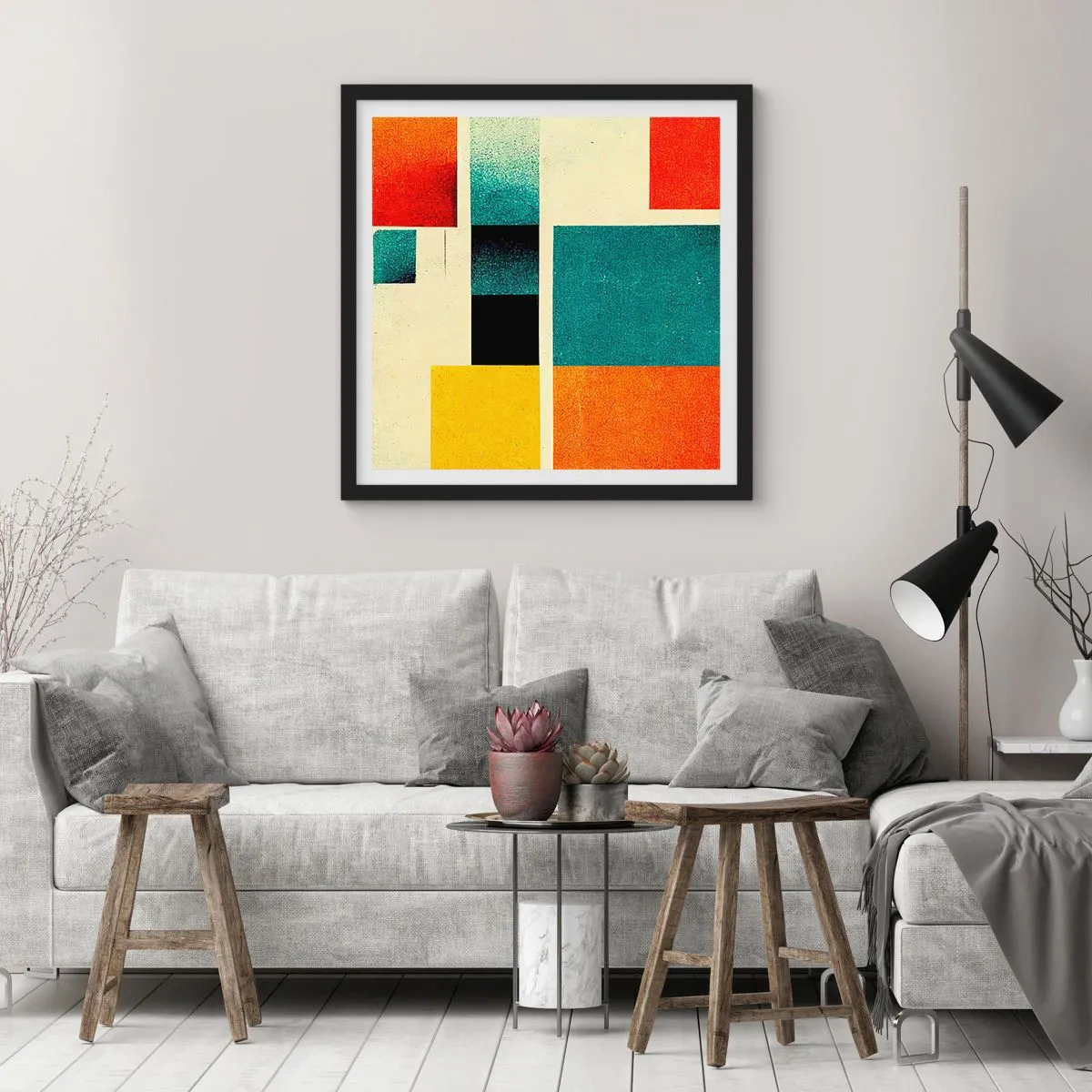 Plakát v černém rámu - Geometrická abstrakce – dobrá energie - 30x30 cm