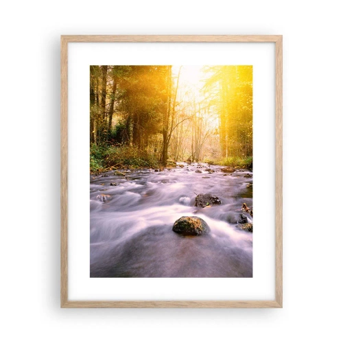 Plakát v rámu světlý dub - Malachit ve stříbrně-zlaté podobě - 40x50 cm