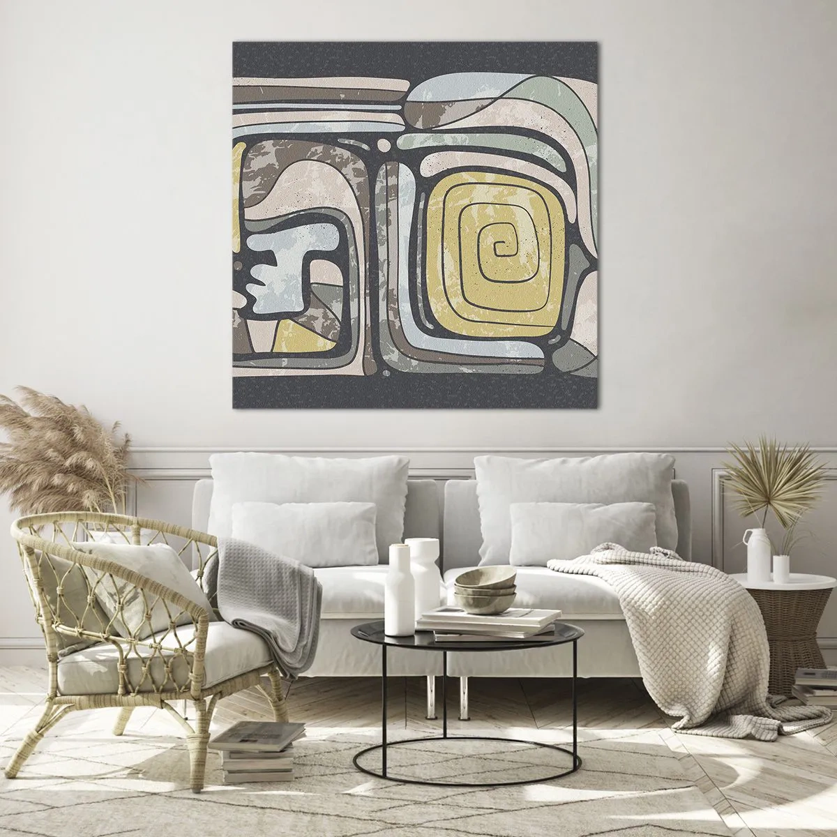 Obraz na skle - Abstrakce v předkolumbovském duchu - 70x70 cm