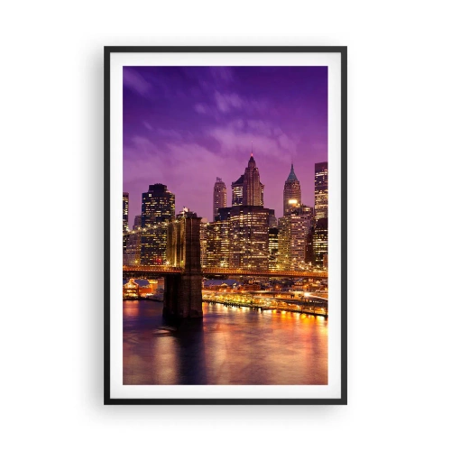 Plakát v černém rámu - Fialovo-zlatý Manhattan - 61x91 cm