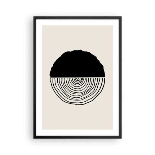 Plakát v černém rámu - Minimalistická grafika znázorňující průřez dřevem - 50x70cm - Půl na půl - Moderní nástěnná dekorace do obývacího pokoje a ložnice ARTTOR