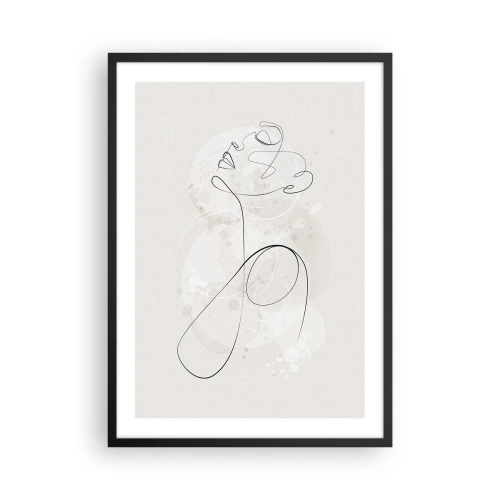 Plakát v černém rámu - Obrysová linie postavy na pozadí jemných pastelových tvarů - 50x70cm - Spirála krásy - Moderní nástěnná dekorace do obývacího pokoje a ložnice ARTTOR