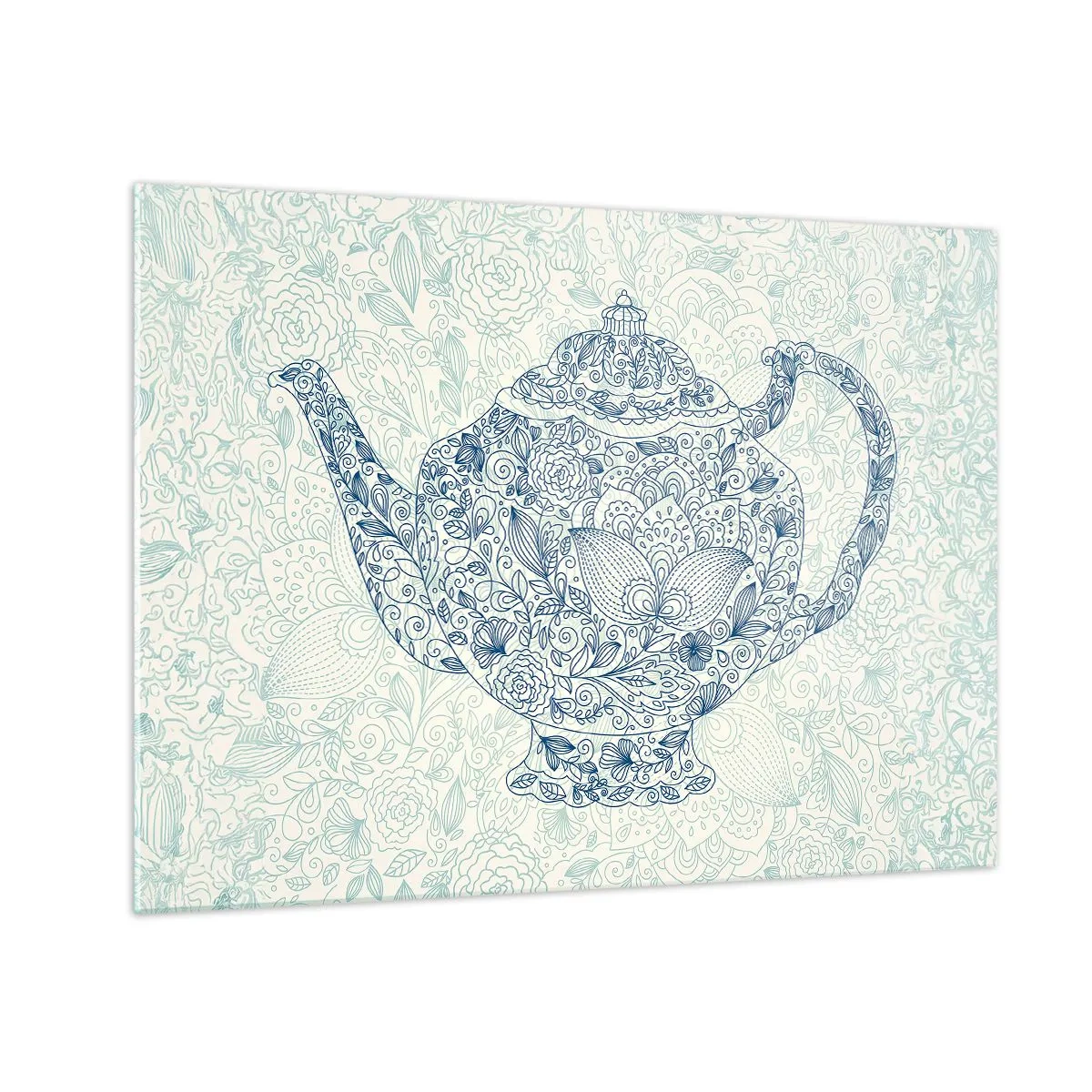 Obraz na skle - Květinová konvice ve vintage stylu - 70x50cm - Čajové kouzlo - Moderní nástěnná dekorace do obývacího pokoje a ložnice ARTTOR