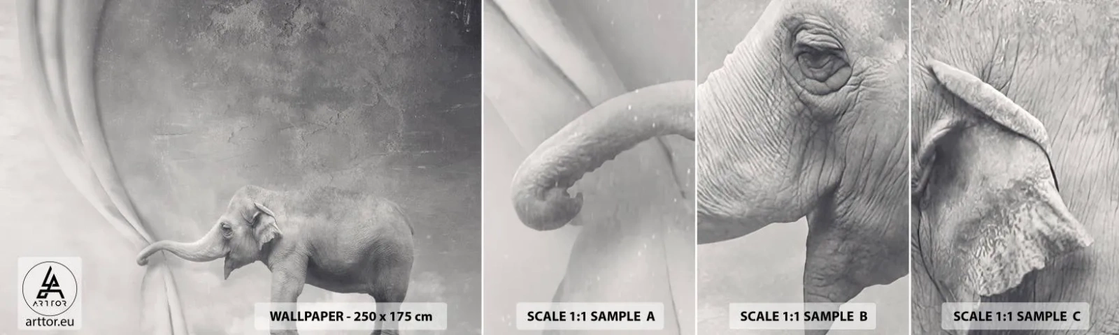 Fototapeta Vzorek Standard Eco - Odhalit tajemství - Abstrakce, Slon, Grafika - 100x30 cm