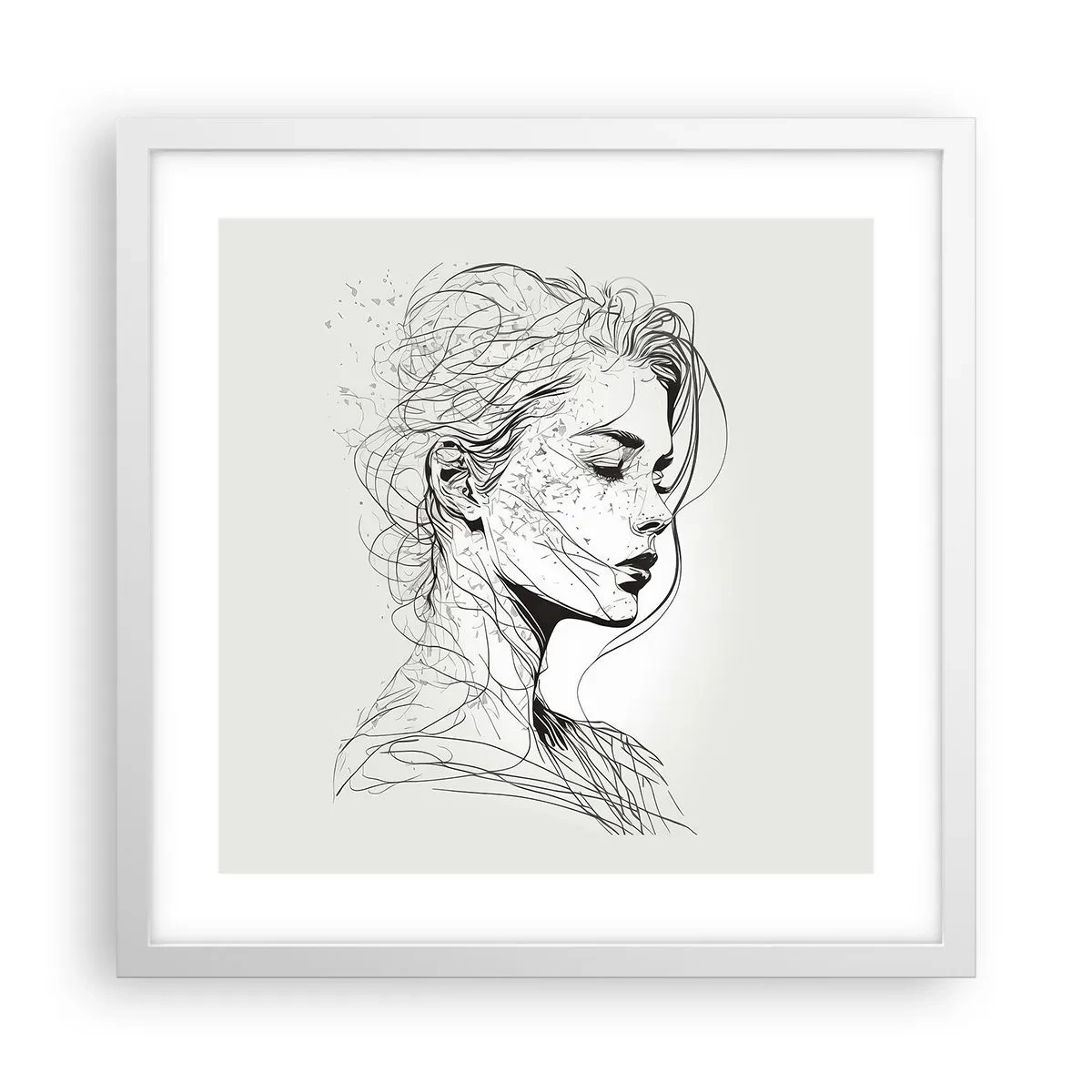 Plakát v bílém rámu - Portrét v zamyšlení - 40x40 cm