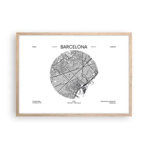 Plakát v rámu světlý dub - Anatomie Barcelony - 70x50 cm