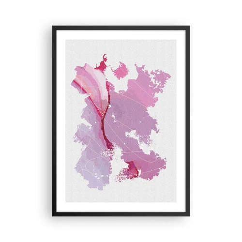 Plakát v černém rámu - Abstraktní mapa v odstínech růžové a fialové - 50x70cm - Mapa růžového světa - Moderní nástěnná dekorace do obývacího pokoje a ložnice ARTTOR