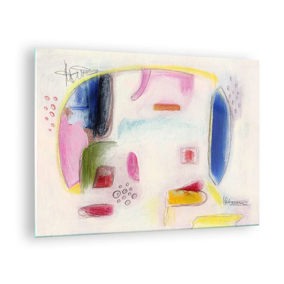 Obraz na skle - Barevná abstrakce s geometrickými tvary a pastely - 70x50cm - Více konvexní než konkávní nebo ploché - Moderní nástěnná dekorace do obývacího pokoje a ložnice ARTTOR