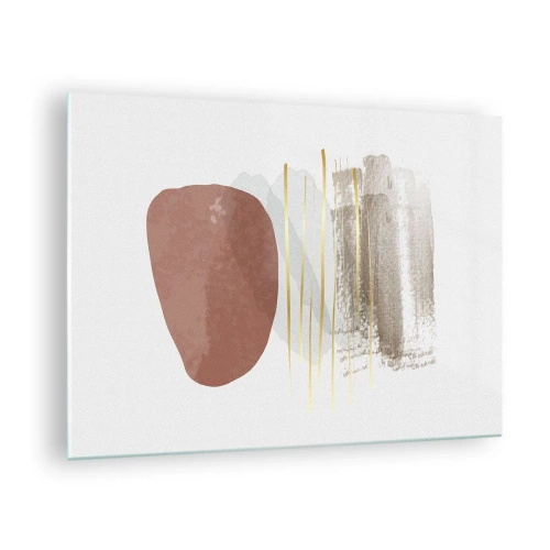 Obraz na skle - Minimalistická abstrakce s béžovými a hnědými tvary - 70x50cm - Abstraktní kolonáda - Moderní nástěnná dekorace do obývacího pokoje a ložnice ARTTOR