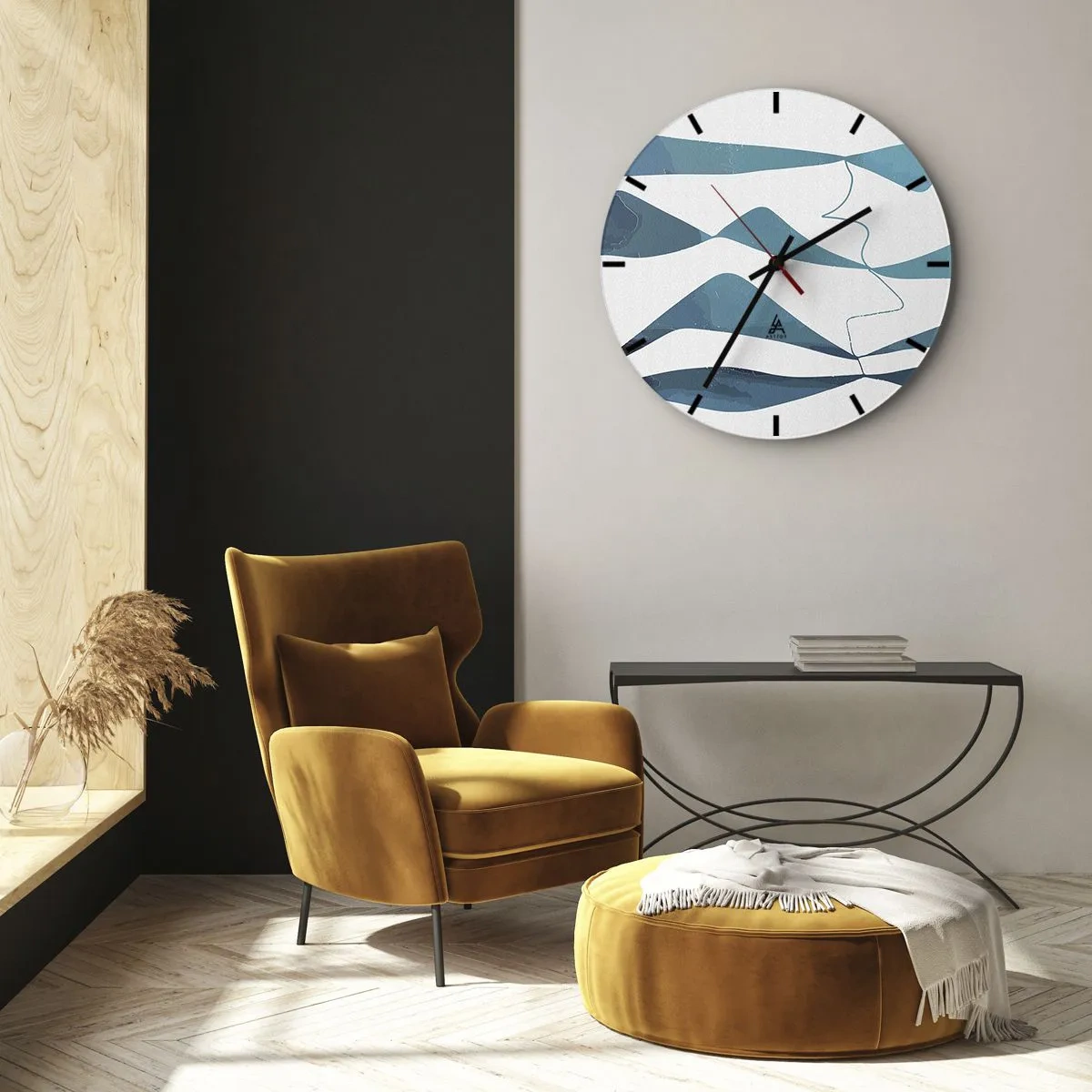 Nástěnné hodiny - Abstraktní vlny a čáry na bílém pozadí v odstínech tyrkysové - 30x30cm - Abstrakce: tyrkysový vztah - Moderní nástěnná dekorace do obývacího pokoje, kuchyně a ložnice ARTTOR