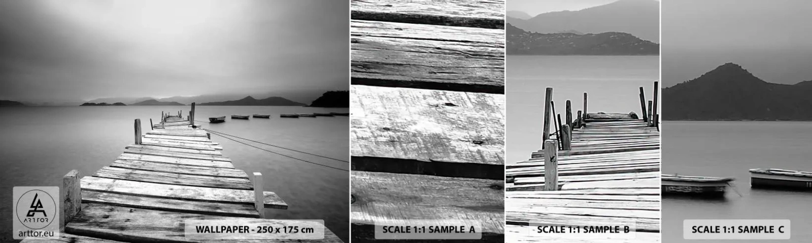 Fototapeta Vzorek Standard Eco - Za horami, za moři - Krajina, Dřevěný most, Lodž - 100x30 cm