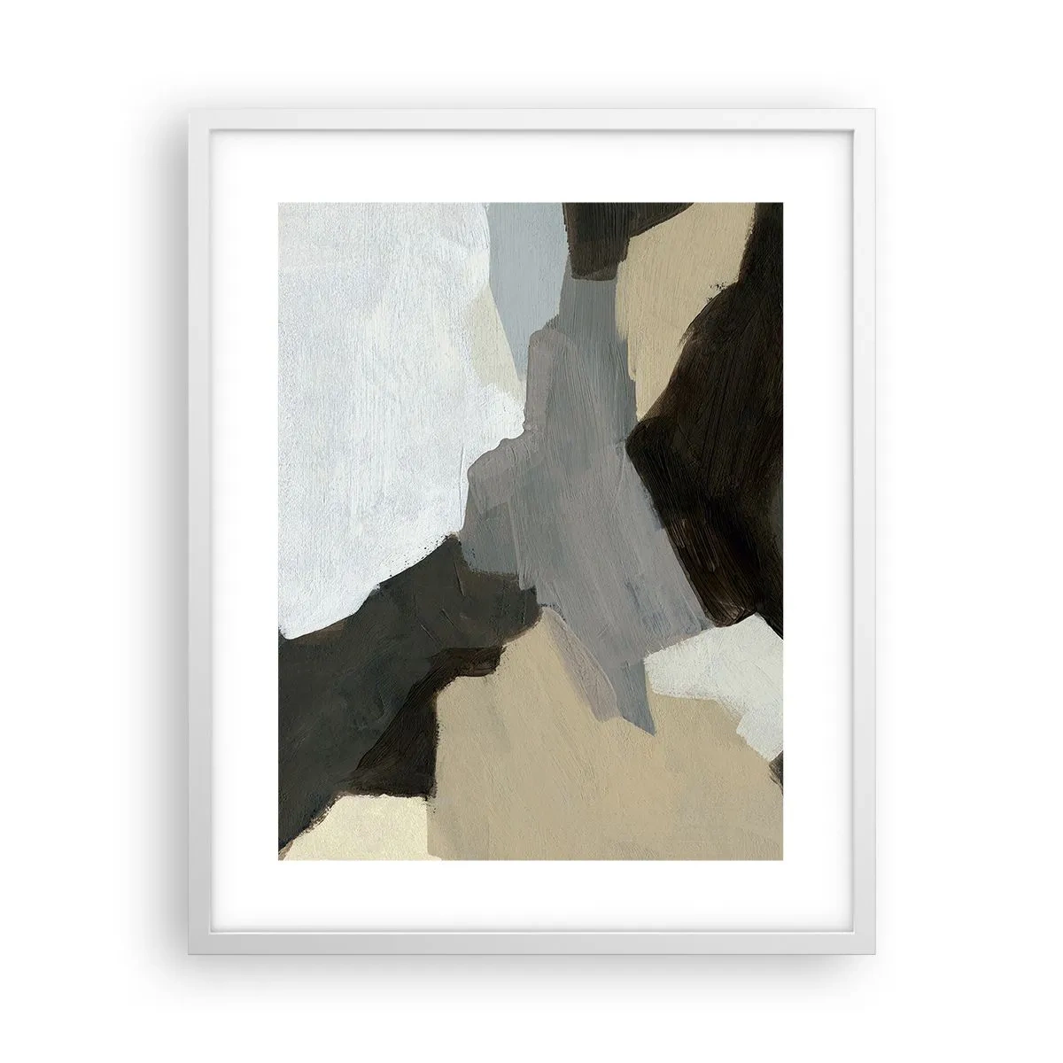 Plakát v bílém rámu - Abstrakce: křižovatka šedi - 40x50 cm