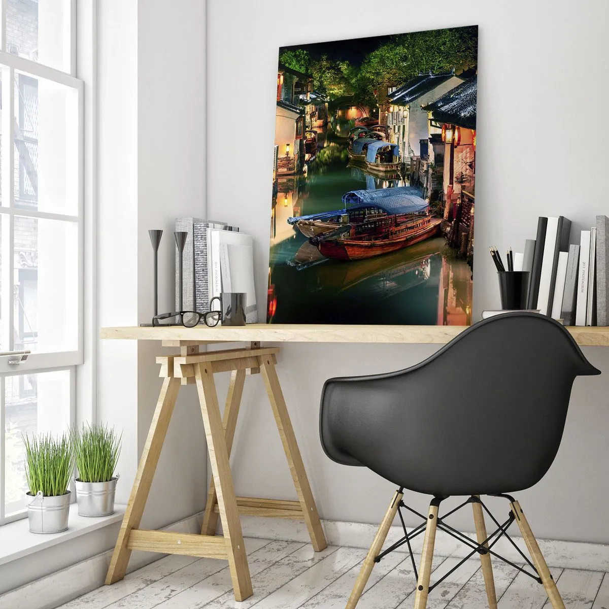 Obraz na skle - Večer na čínské ulici - 50x70 cm
