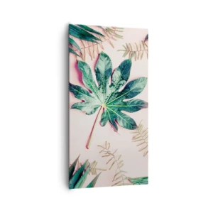 Obraz na plátně - Studie zelené na růžovém pozadí - 65x120 cm