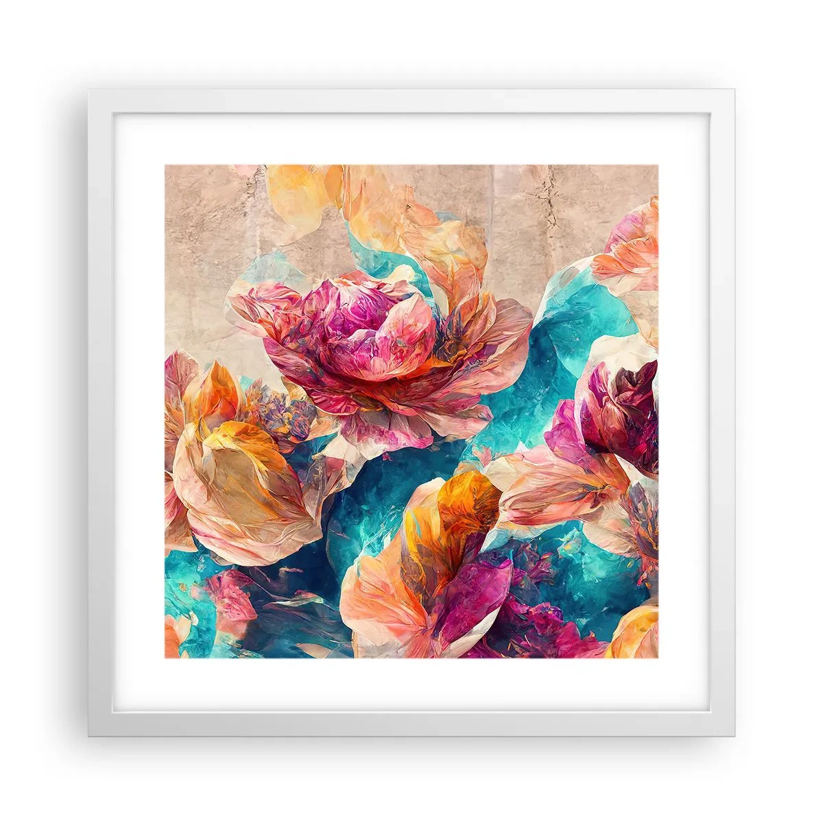 Plakát v bílém rámu - Barevné bohatství kytice - 40x40 cm
