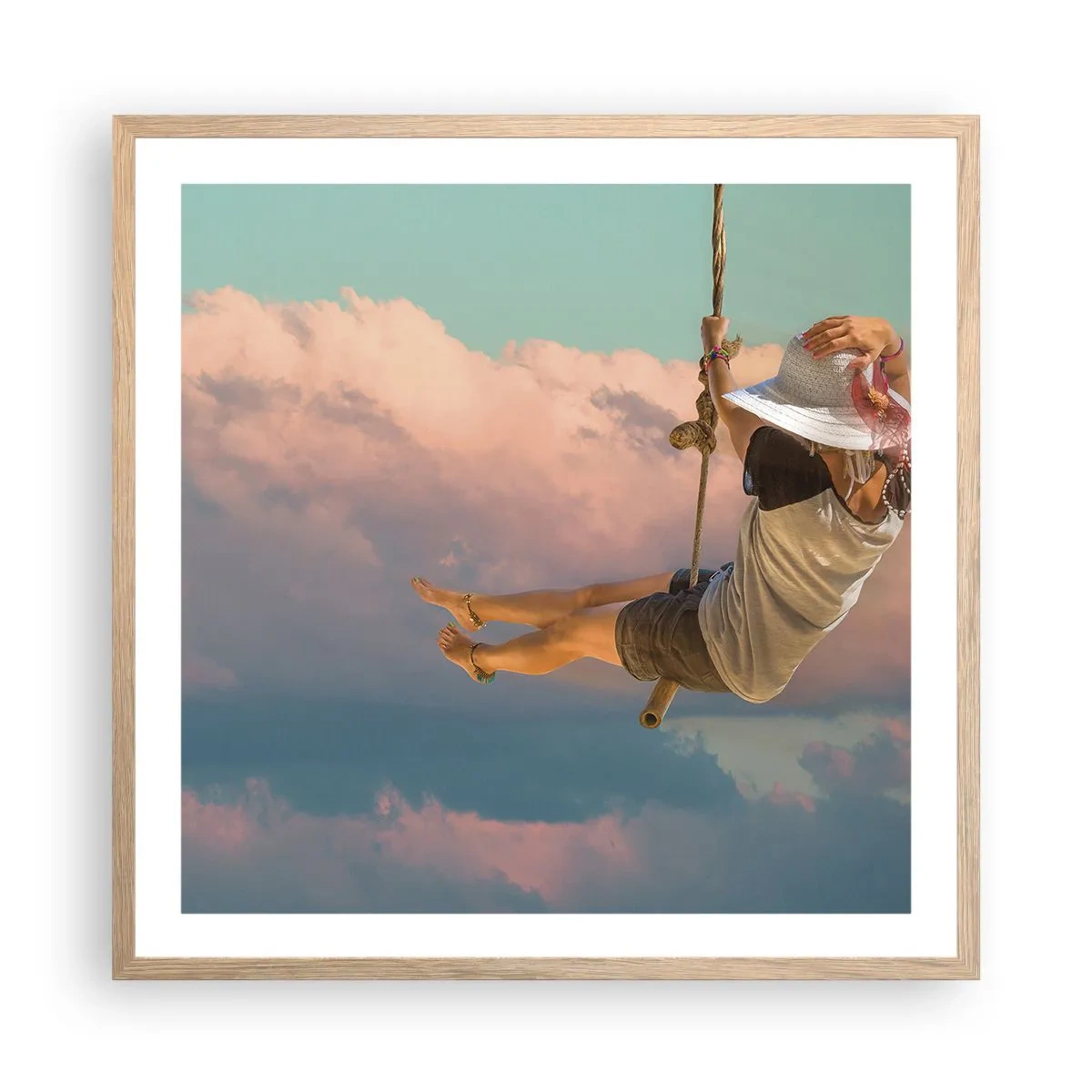 Plakát v rámu světlý dub - Hra v oblacích - 60x60 cm