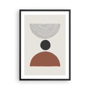 Plakát v černém rámu - Geometrický motiv s půlkruhem a čarami na světlém pozadí - 50x70cm - V centru pozornosti - Moderní nástěnná dekorace do obývacího pokoje a ložnice ARTTOR