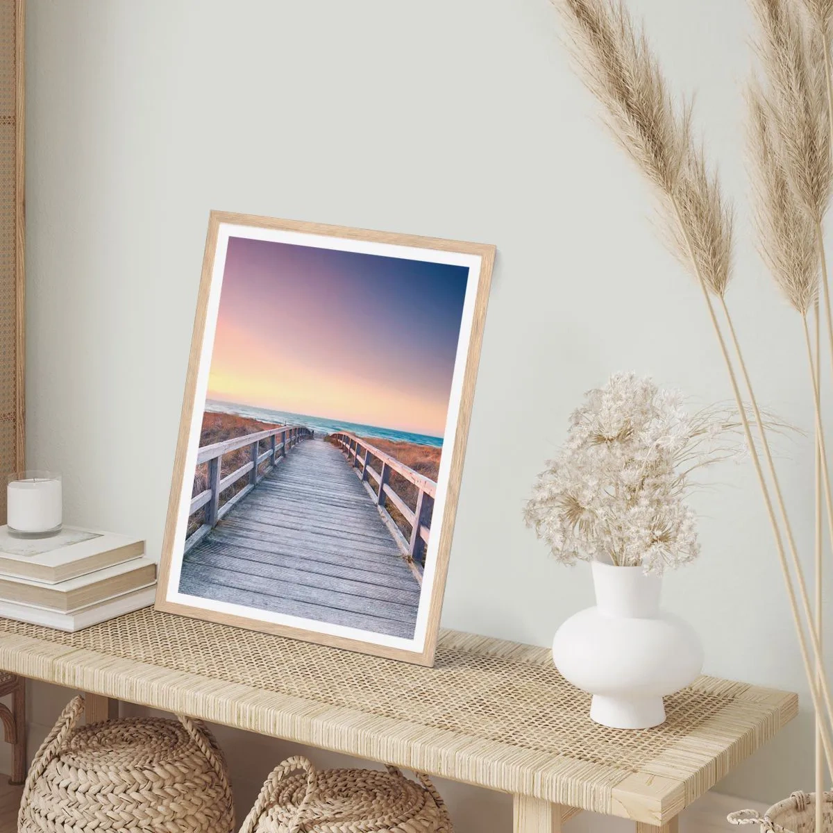 Plakát v rámu světlý dub - Baltská večerní polární záře - 50x70 cm