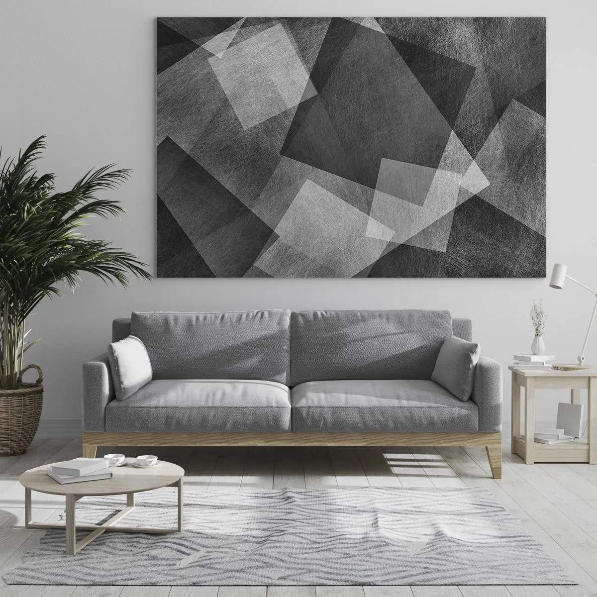 Obraz na skle - Geometrická abstrakce v odstínech černé, bílé a šedé - 70x50cm - Odvěký symbol trvalosti a pořádku - Moderní nástěnná dekorace do obývacího pokoje a ložnice ARTTOR