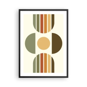 Plakát v černém rámu - Abstraktní geometrický vzor v zemitých tónech s kruhy a půlkruhy - 50x70cm - V barvách země - Moderní nástěnná dekorace do obývacího pokoje a ložnice ARTTOR