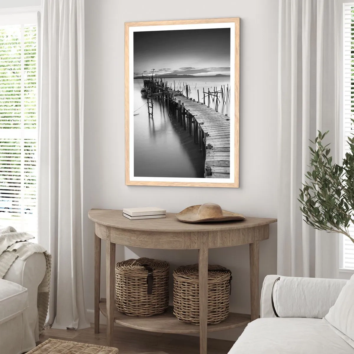 Plakát v rámu světlý dub - Klid zapomenutého břehu - 70x100 cm