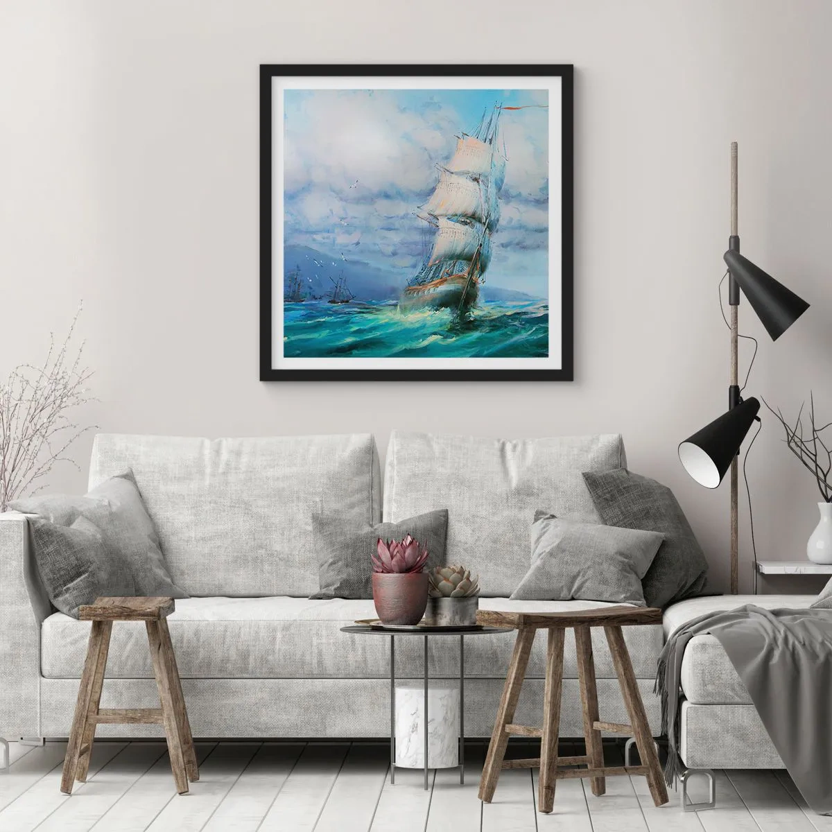Plakát v černém rámu - Šťastnou cestu - 30x30 cm