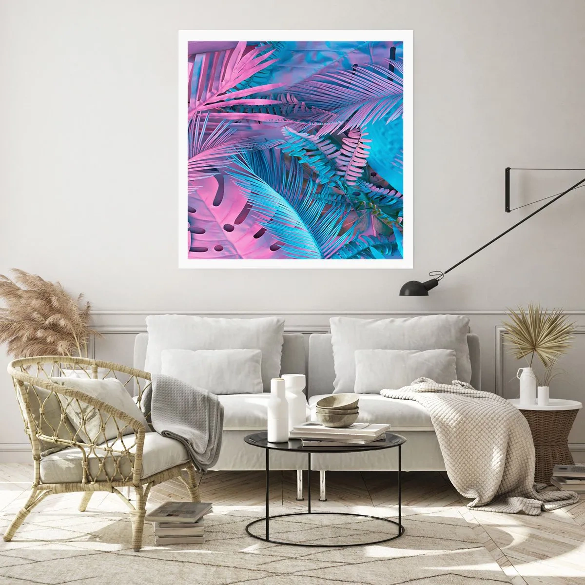 Plakát - Tropy v růžové a modré - 60x60 cm
