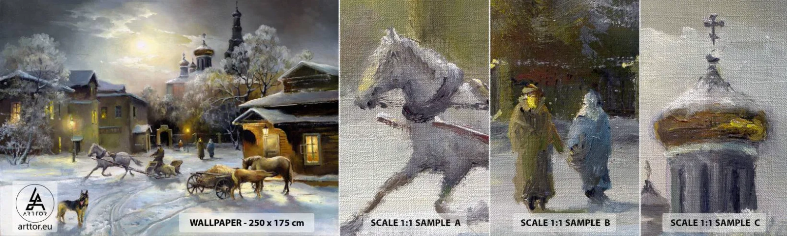 Vzor Fototapety Premium Canvas - Kouzlo ruské zimy - Krajina, Vesnice, Zima na venkově - 100x30 cm