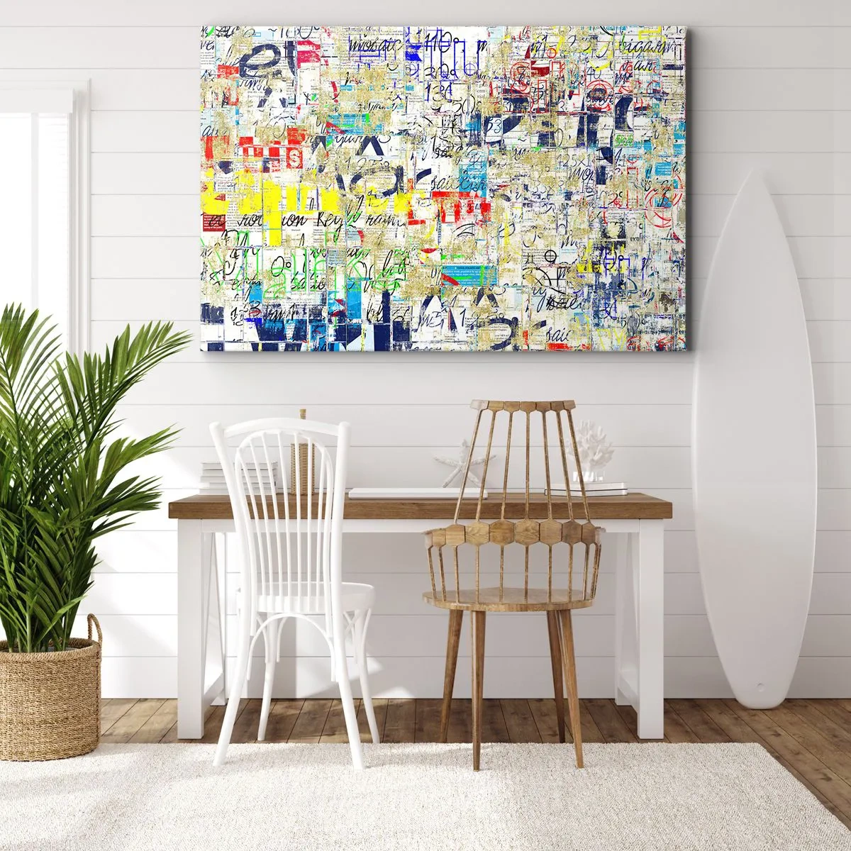 Obraz na plátně - Abstraktní graffiti s barevnými nápisy a vzory - 70x50cm - Prostě potěší oči - Moderní nástěnná dekorace do obývacího pokoje a ložnice ARTTOR