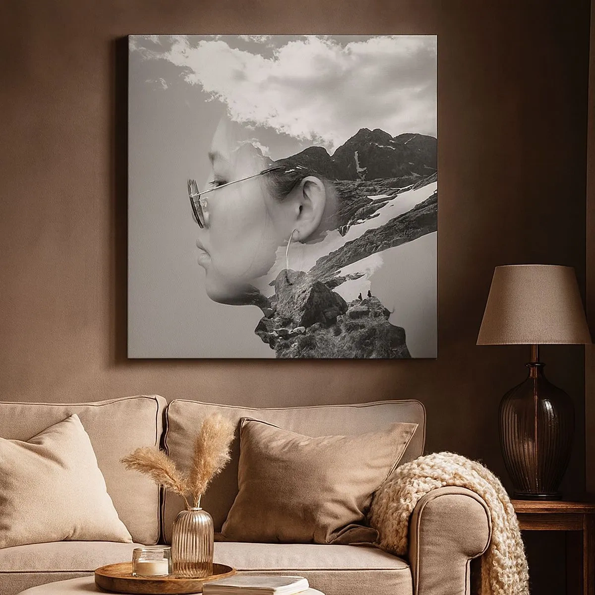 Obraz na plátně - Povznešen portrét v oblacích - 30x30 cm