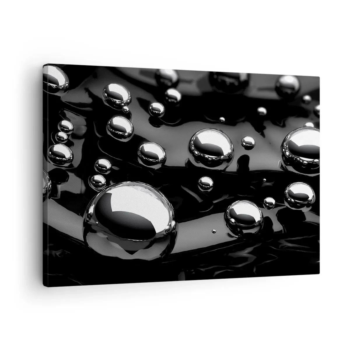 Obraz na plátně - Abstraktní kapky na černém povrchu - 70x50cm - Z černé tůně - Moderní nástěnná dekorace do obývacího pokoje a ložnice ARTTOR