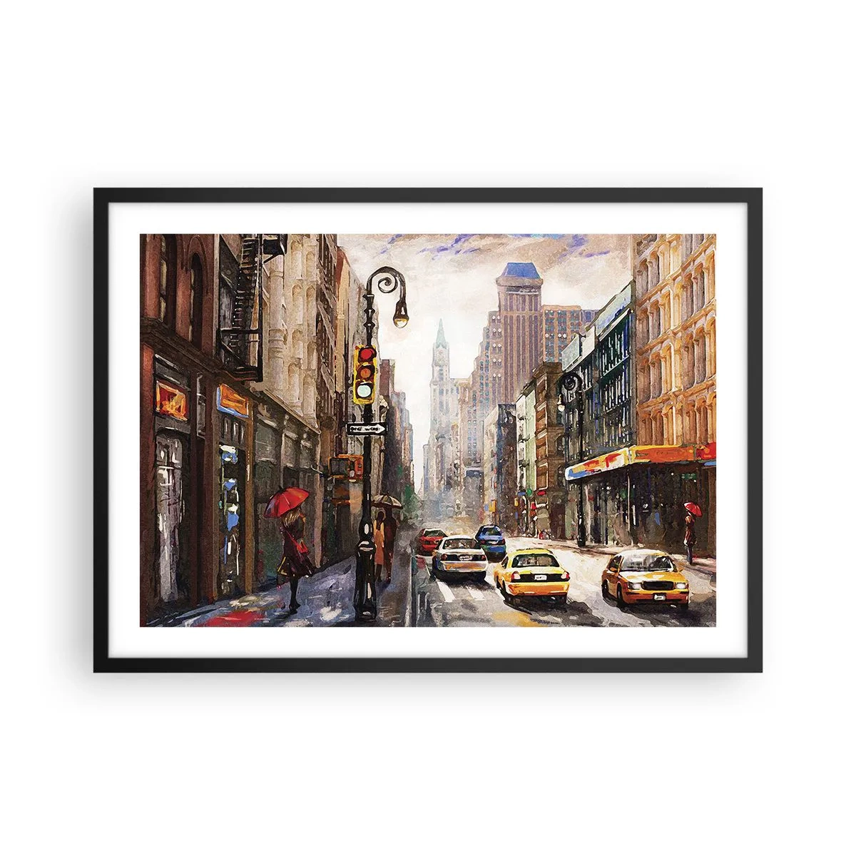Plakát v černém rámu - New York – barevný i v dešti - 70x50 cm
