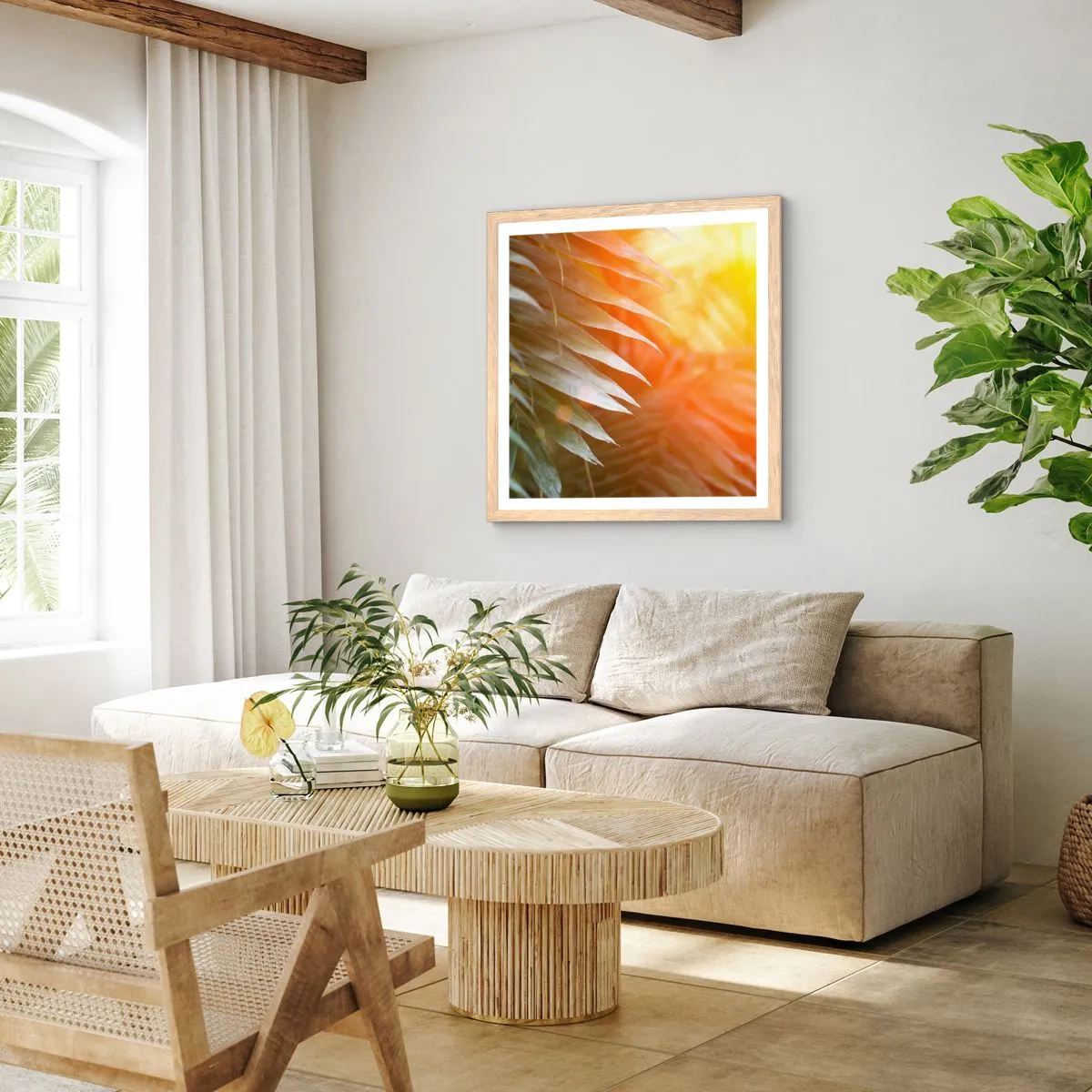 Plakát v rámu světlý dub - Ráno v džungli - 50x50 cm
