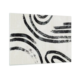 Obraz na skle - Černé půlkruhové čáry v minimalistické abstrakci na světlém pozadí - 70x50cm - Napůl zastavený - Moderní nástěnná dekorace do obývacího pokoje a ložnice ARTTOR